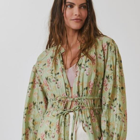 NWT ANTHROPOLOGIE Current Air Green Duster Floral Boho Style Spring Summer - Picture 2 of 8